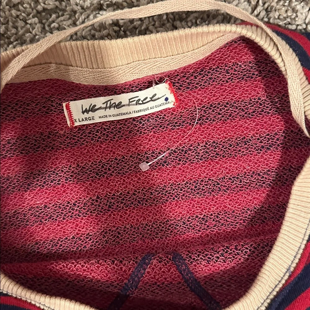 Free People Oversized Striped Pullover Sweatshirt Red Blue Slouchy Cozy Top